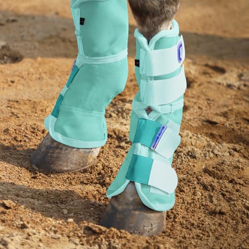 Harrison Howard Fliegenstiefel für Pferde, perfekt konturierte Passform, Beinschutz, dichte Netzstiefel mit belüftetem Komfort, zuverlässiger Schutz vor sommerlichen Elementen, 2er-Set, Minze, Größe von Harrison Howard