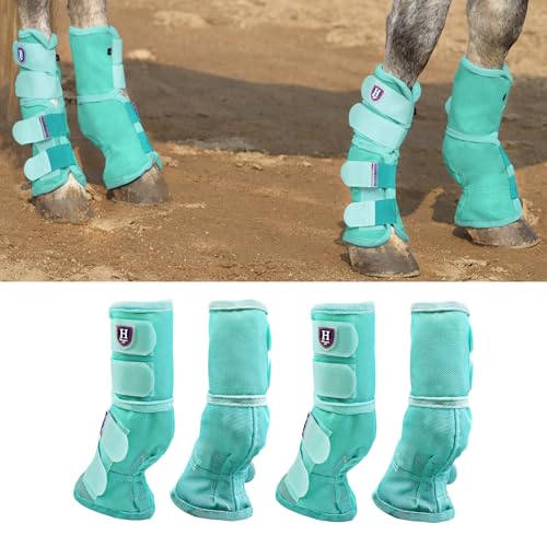 Harrison Howard Fliegenstiefel für Pferde, perfekt konturierte Passform, Beinschutz, dichte Netzstiefel mit belüftetem Komfort, zuverlässiger Schutz vor sommerlichen Elementen, 4 Stück, Minze, XL von Harrison Howard