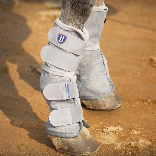 Harrison Howard Fliegenstiefel für Pferde, perfekte konturierte Passform, Beinschutz, dichte Netzstiefel mit belüftetem Komfort, zuverlässiger Schutz vor Sommerelementen, 2 Stück, Silbergrau, Größe XL von Harrison Howard