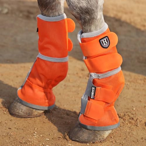 Harrison Howard Horse Fly Boots Perfekte Passform Beinschoner Dichte Mesh Stiefel mit belüftetem Komfort Zuverlässiger Schutz vor Sommerelementen 2er Set Lebendiges Orange Groß von Harrison Howard