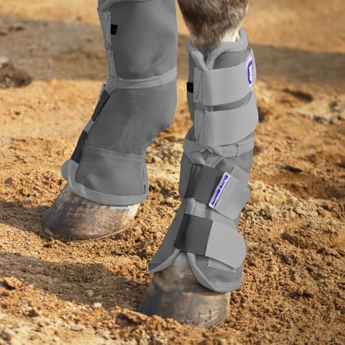 Harrison Howard Horse Fly Boots Perfekte Passform Beinschoner Dichte Netzstiefel mit belüftetem Komfort Zuverlässiger Schutz vor Sommerelementen 2er Set Original Grau Medium von Harrison Howard