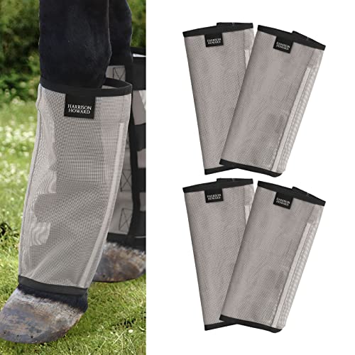 Harrison Howard Locker sitzende Fliegengamaschen UV-Schutz, extra robustes Netzgewebe, belüftet, vier Verschlüsse, Stay-on-Design, schützt Pferdebeine & Stomp-reduzierend, 4 Stück, Original Grey von Harrison Howard
