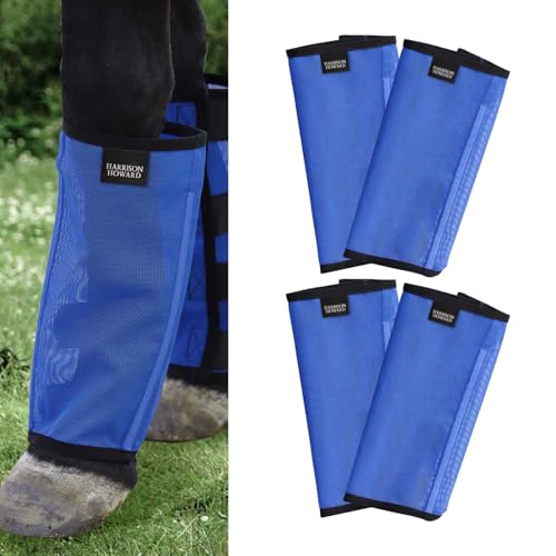 Harrison Howard Locker sitzende Fliegengamaschen für Pferde, atmungsaktiv, reißfest, feinmaschig, Beinschutz, bequeme Fliegengamaschen (4er-Set) Blau, Größe M von Harrison Howard