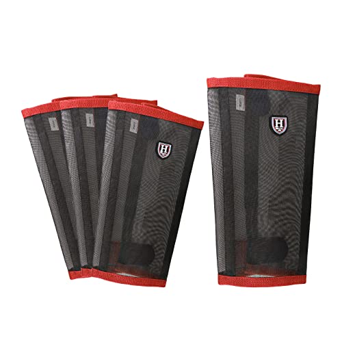 Harrison Howard Lockere Passform Horse Fly Leggins Atmungsaktiv Reißfest Feinmaschig Beinschoner Stay-on Bequem Fliegenstiefel (4er Set) Rot Mini von Harrison Howard