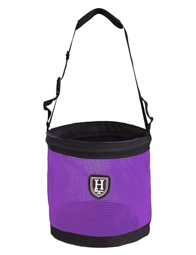 Harrison Howard Maulkorb für Pferde, Nylon, Netz, Körnerfuttertasche mit gepolstertem Umhängeband, verstellbarer Gürtel, Lila, Größe L von Harrison Howard