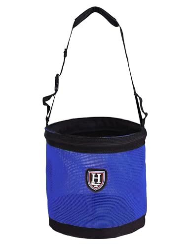 Harrison Howard Maulkorb für Pferde, Nylon-Netz, Körner-Futtertasche mit gepolstertem Nackenband, verstellbarer Gürtel, Dunkelblau, Größe M von Harrison Howard
