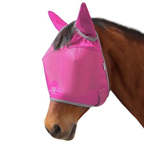 Harrison Howard UV-beständige Multifunktionsgewebe Dicke Fleece Polsterung Pferd Fliegenmaske Halbgesicht mit Ohren Magenta Pferd groß von Harrison Howard