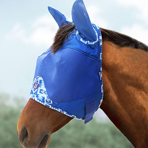 Harrison Howard Pferd Fliegenmaske Half Face mit Ohren Fleece Einfassung mit attraktiven Mustern fügt mehr Flair Signature Blue Horse Large von Harrison Howard