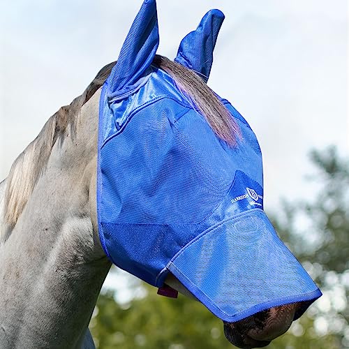 Harrison Howard Pferd Fliegenmaske Lange Nase mit Ohren Signature Blue Horse Large von Harrison Howard