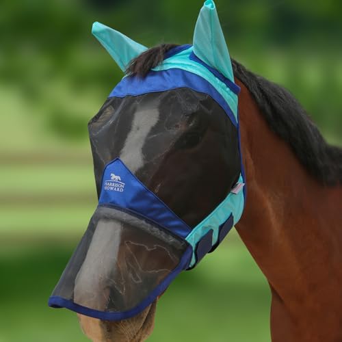 Harrison Howard Pferde Fliegenmaske Lange Nase mit Ohren-Summer Mint/Navy(L; Full Size) von Harrison Howard