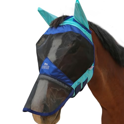 Harrison Howard Pferde Fliegenmaske Lange Nase mit Ohren-Summer Mint/Navy(L; Full Size) von Harrison Howard