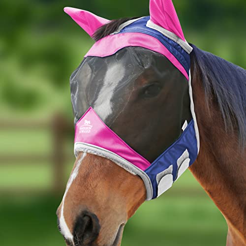 Harrison Howard Pferde Fliegenmaske Standard mit Ohren-Fuchsia/Navy (M; Cob) von Harrison Howard