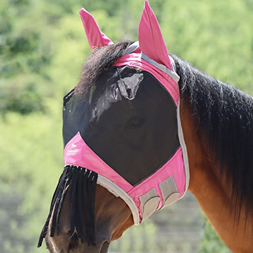 Harrison Howard Pferde Fliegenmaske mit Ohren und Nasenfransen Hell-Pink Vollblut (M) von Harrison Howard
