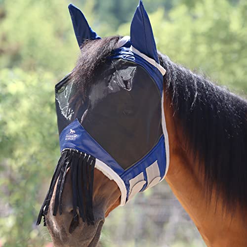 Harrison Howard Pferde Fliegenmaske mit Ohren und Nasenfransen Marine Warmblut(L) von Harrison Howard