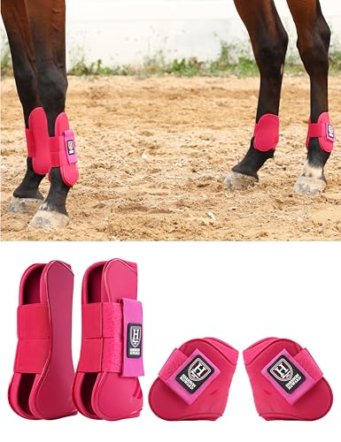 Harrison Howard Pferdespannenstiefel vorne offen/Streichgamaschen für Pferde, Schutzstiefel zum Springen, Trailreiten, 4 Stück, Hot Pink L von Harrison Howard