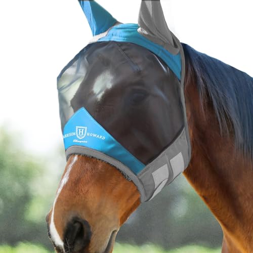 Harrison Howard Pro Luminous Pferd Fliegenmaske Standard mit Ohren UV-Schutz für Pferd Azurblau/Silber Kleines Pony von Harrison Howard