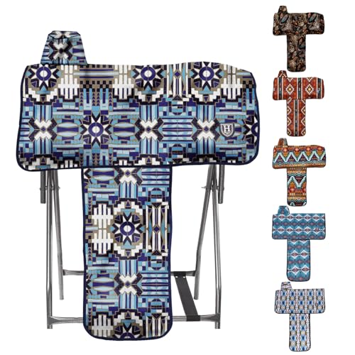 Harrison Howard Robuster, wasserdichter Western-Sattelbezug mit stilvollen Drucken, die auffallen, perfekt für Shows oder Reitveranstaltungen, Mosaik-Blau von Harrison Howard
