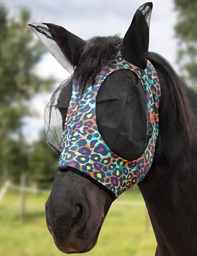Harrison Howard Stretch-Fliegenmaske mit Vorlock-Öffnung und Mustern, bequem, atmungsaktiv, eng anliegend, Pferde-Fliegenmaske, Leopard, L Harrison Howard Stretch-Fliegenmaske mit Vorlock-Öffnung und Mustern, bequem, atmungsaktiv, eng anliegend, Pferde-Fliegenmaske, Leopard, L von Harrison Howard