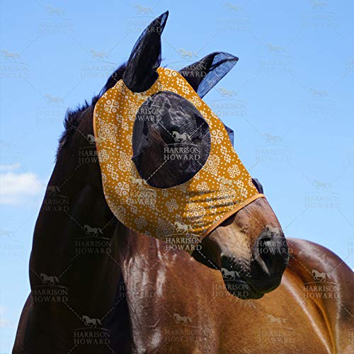 Harrison Howard Fliegenmaske für Pferde, super bequem, elastisch mit Ohren, UV-Schutz, Retro-Blumen, extra volle Größe XL von Harrison Howard