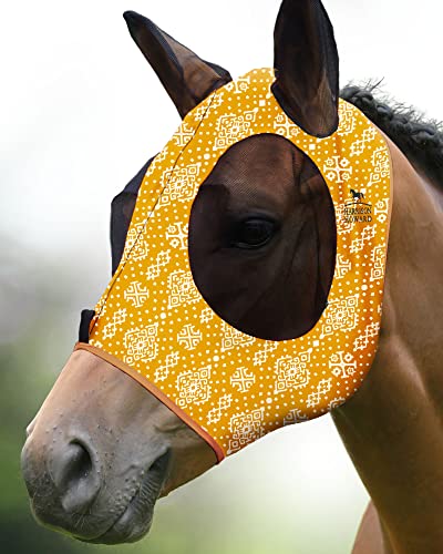 Harrison Howard Super Comfort Stretchy Fly Mask Large Eye Space with UV Protection Soft on Skin with Breathability Gelber Ethnischer Stil M von Harrison Howard
