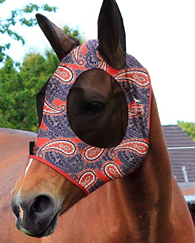 Harrison Howard Super Comfort Stretchy Fly Mask Large Eye Space with UV Protection Soft on Skin with Breathability Orange Paisley von Harrison Howard