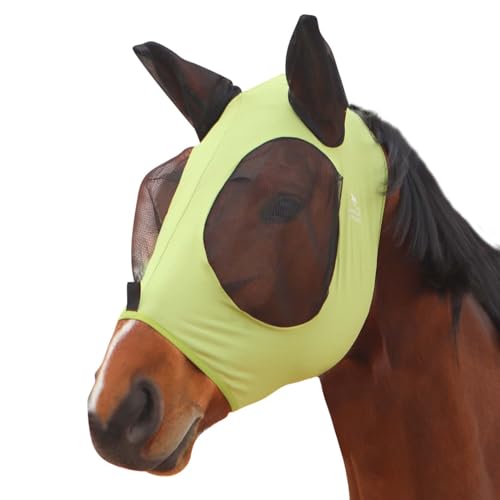 Harrison Howard Super Comfort dehnbare Fliegenmaske für Pferde, mit UV-Schutz, weich auf der Haut mit Atmungsaktivität, Hellolivgrün, Größe L von Harrison Howard