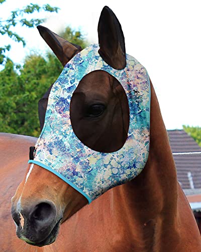 Harrison Howard Super Comfort dehnbare Fliegenmaske für Pferde, mit UV-Schutz, weich auf der Haut mit Atmungsaktivität, Pastell-Mix, XL, extra volle Größe von Harrison Howard