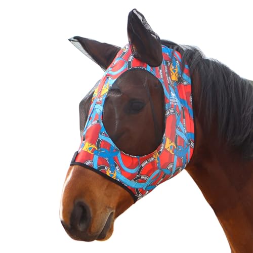 Harrison Howard Dehnbare Pferdefliegenmaske mit UV-Schutz, super komfortabel, sanft zur Haut und atmungsaktiv, Gestrickter Druck, L von Harrison Howard