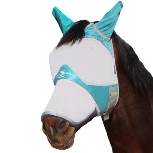 Harrison Howard Vollgesichtsmaske Pferde Fliegenmaske UV-Schutz und Atmungsaktive Maske für Pferde Komfortable Fliegenmaske für Pferde Mint L von Harrison Howard