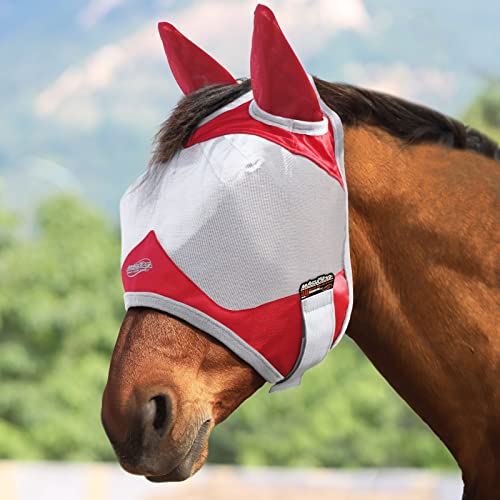 Maskology Pferde Fliegenmaske Standard mit Ohren UV-Schutz für Pferd Atmungsaktive Maske für Pferde Red (M; Cob) von Harrison Howard