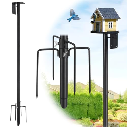 Harrms Vogelhausständer Metall, Vogelnesthalter Vogelhaus-Stange Verstellbar 220cm, Gestell für Vogelfutterhaus für Garten, Balkon, Outdoor, Hof, Schwarz von Harrms