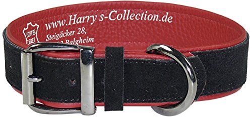 Harrys-Collection Hundehalsband aus feinstem Leder in vielen Farben von 28-48 cm, Farben:rot mit schwarz, Halsbandgöße:43 von Harrys-Collection