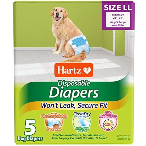 Hartz Einweg-Hundewindeln, Größe L, 5 Stück, Bequeme und sichere Passform, einfach anzuziehen von Hartz