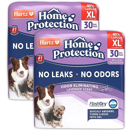 Hartz Home Protection Hundeunterlagen, geruchsbeseitigend, Lavendelduft, super saugfähig und auslaufsicher, Größe XL, 60 Stück von Hartz