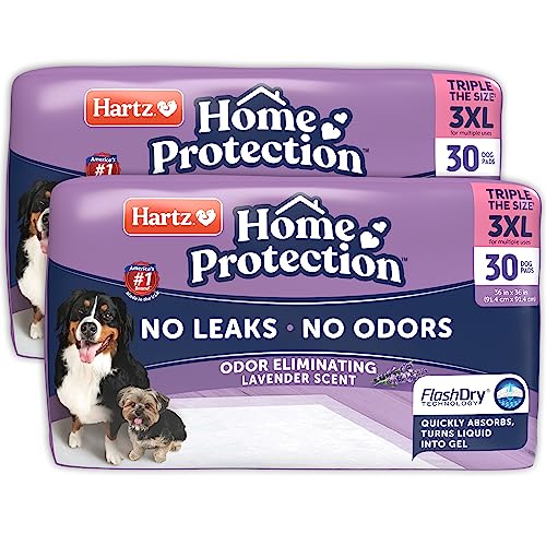 Hartz Home Protection Hundeunterlagen, geruchsbeseitigend, sehr saugfähig und auslaufsicher, Lavendelduft, Größe 3XL, 60 Stück von Hartz