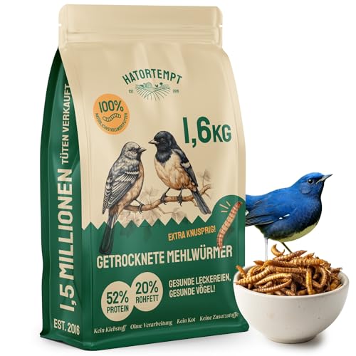 Hatortempt 10L Premium Mehlwürmer getrocknet - Non-GMO, Natürliches Vogelfutter Wildvögel ganzjährige Ernährung, trockene Würmer für Vögel, Hamster 1.6 kg von Hatortempt