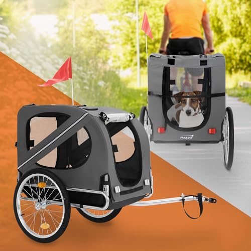 Hauki Fahrradanhänger & Hundebuggy 2 in 1 klappbar, Grau, 130x72x90 cm, Hundeanhänger für Hunde bis 40 kg, Anhänger mit Reflektoren, Leine & Flagge, Hundefahrradanhänger Hundewagen Hundetransporter Hauki Fahrradanhänger & Hundebuggy 2 in 1 klappbar, Grau, 130x72x90 cm, Hundeanhänger für Hunde bis 40 kg, Anhänger mit Reflektoren, Leine & Flagge, Hundefahrradanhänger Hundewagen Hundetransporter von Hauki