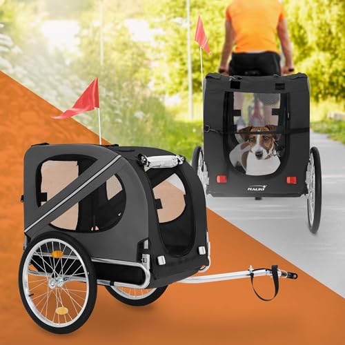 Hauki Fahrradanhänger & Hundebuggy 2in1 klappbar, Schwarz-Grau, 130x72x90 cm, Hundeanhänger für Hunde bis 40kg, Anhänger mit Reflektoren/Leine/Flagge, Hundefahrradanhänger Hundewagen Hundetransporter Hauki Fahrradanhänger & Hundebuggy 2in1 klappbar, Schwarz-Grau, 130x72x90 cm, Hundeanhänger für Hunde bis 40kg, Anhänger mit Reflektoren/Leine/Flagge, Hundefahrradanhänger Hundewagen Hundetransporter von Hauki