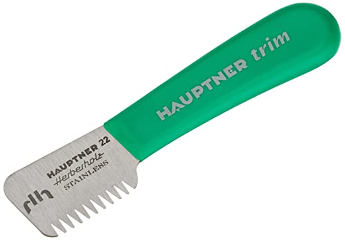 Hauptner 68530000 Trimmmesser "Hauptner trim" rechts 13 cm, extra grobzahnig, zum großflächigen Abtrimmen von Deckhaar, grün von Hauptner & Herberholz