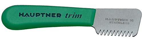 Hauptner 68531000 Trimmmesser "Hauptner trim" links 13 cm, extra grobzahnig, zum großflächigen Abtrimmen von Deckhaar, grün von Hauptner & Herberholz