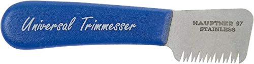 Hauptner 68533000 Trimmmesser links "Universal", 13 cm für Deckhaar, nichtrostend, blau von Hauptner & Herberholz