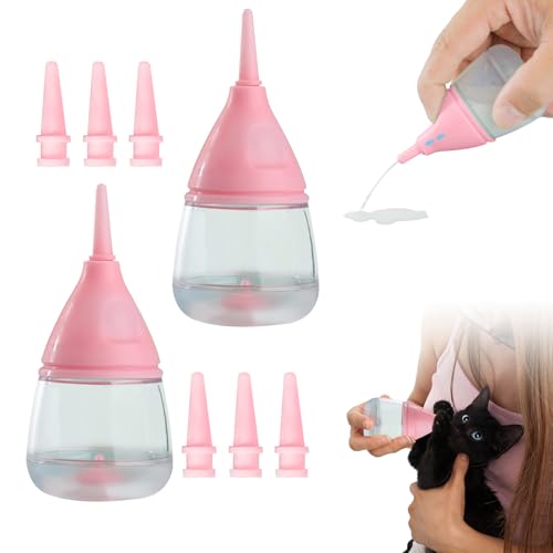 Hasuio Kätzchenflaschen zum Stillen - Aufzuchtflasche Haustier mit 3 Silikonnippeln, Katzen Hunde, Haustier Babyflasche Kit, Silikon Babyflasche Neugeborene Pet Kleine Hunde Welpen (2 Stück) von Hausio