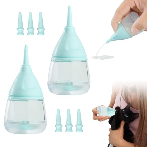 Hausio Kätzchenflaschen zum Stillen, mit 3 Austauschbaren Silikon Nippeln Welpen Stillflaschen Erstickungssicher Wiederverwendbare Futterspender Zubehör Aufzuchtflasche Katzen Haustier (2 Stück) von Hausio