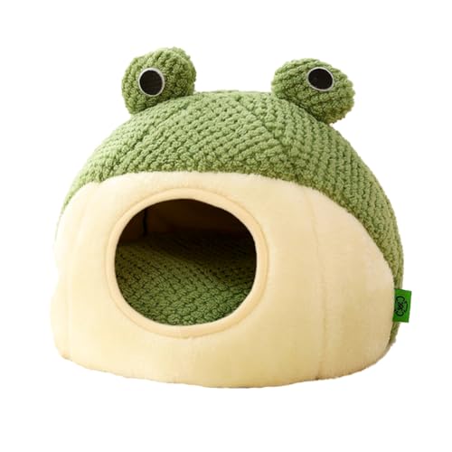 Hausio Katzenbett, 50cm × 50cm Niedliches froschförmiges, Überdachtes Katzenbett, Weiches Plüsch, Halbgeschlossenes Haustierbett, Rutschfestes Katzen Hundeschlafbett Kleine Haustiere (B) von Hausio