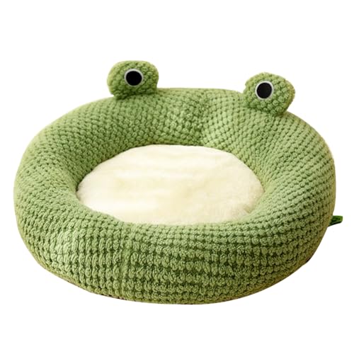 Hausio Katzenbett, 50cm × 50cm Niedliches froschförmiges, Überdachtes Katzenhöhle, Weiches Plüsch, Halbgeschlossenes Haustierbett, Rutschfestes Katzen Hundeschlafbett Kleine Haustiere (B) von Hausio