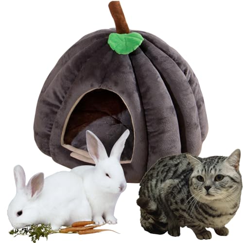 Hausio Katzenhöhle für Hauskatzen, Kürbis Katzenhaus, niedliche Kürbisform, Hundehöhle, Katzenhaus Indoor, Katzenzelt mit abnehmbarem Kissen, Welpenhaus für Katzen, kleine Hunde (Grau, M) von Hausio