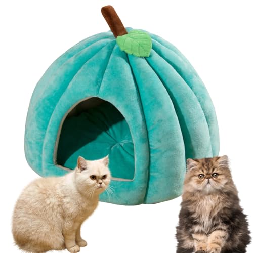 Hausio Kürbis Katzenhaus, Katzenhöhle für Hauskatzen, niedliche Kürbisform, Hundehöhle, Katzenhaus Indoor, Katzenzelt mit abnehmbarem Kissen, Welpenhaus für Katzen, kleine Hunde (Grün, L) von Hausio