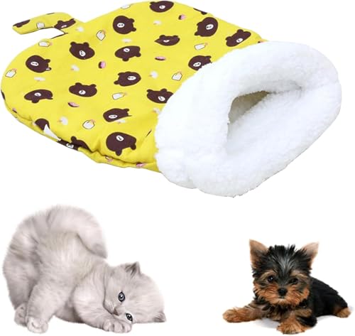 Hausio Schlafsack für Katzen - Katzenschlafsack, 45 * 55 cm Plüsch Katzen Schlafsack für den Winter, Cat Sleeping Bag, Kundeschlafsack, Katzenbett, Flauschiger Tunnel für Katze bis 7,5 kg (Gelb, M) von Hausio