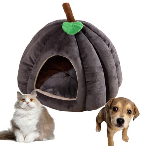 Katzenhöhle für Hauskatzen, Kürbis Katzenhaus, niedliche Kürbisform, Hundehöhle, Katzenhaus Indoor, Katzenzelt mit abnehmbarem Kissen, warmes Welpenhaus für Katzen, kleine Hunde (Grau, L) von Hausio