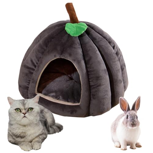 Warmes Katzenhöhle für Hauskatzen, Kürbis Katzenhaus, niedliche Kürbisform, Hundehöhle, Katzenhaus Indoor, Katzenzelt mit abnehmbarem Kissen, Welpenhaus für Katzen, kleine Hunde (Grau, M) von Hausio